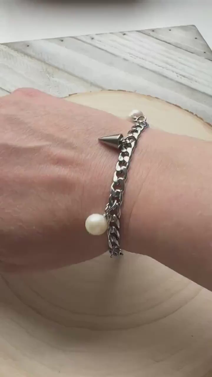 Chain Bracelet, Stainless Steel Bracelet, Punk Bracelet, Goth Bracelet Silver, Spike Bracelet, Best Gifts for Aunt, Corporate Goth