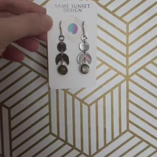 Crescent Moon Earrings Silver, Labradorite Earrings, Wedding Jewelry for Brides, Teen Girl Jewelry, Witchy Earrings, Goth Birthday Gift