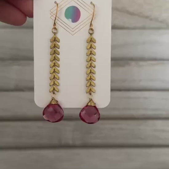 Pink Tourmaline Earrings, Western Earrings Gold, Statement Earrings Boho, Unique Gifts for Women Birthday, Wedding Earrings for Bride