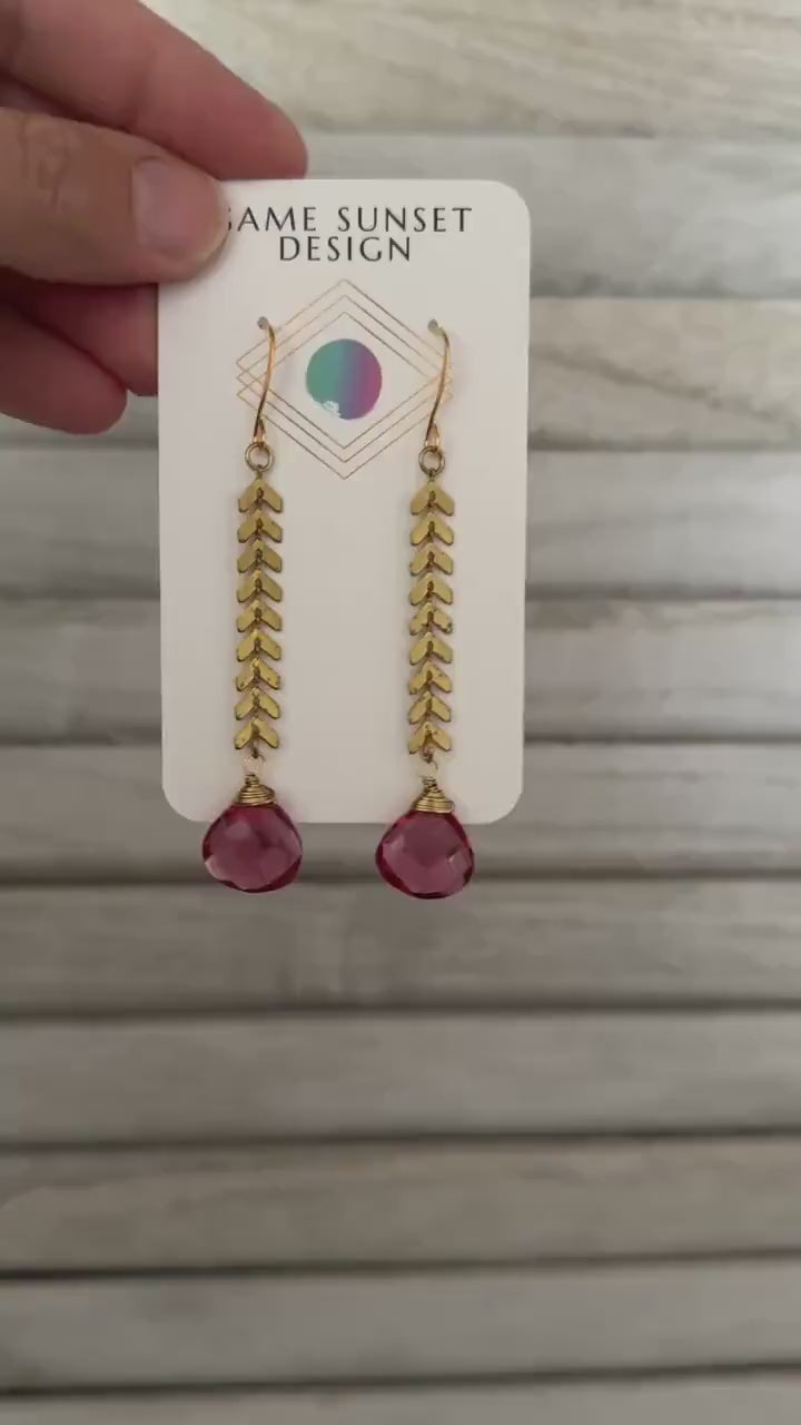 Pink Tourmaline Earrings, Western Earrings Gold, Statement Earrings Boho, Unique Gifts for Women Birthday, Wedding Earrings for Bride