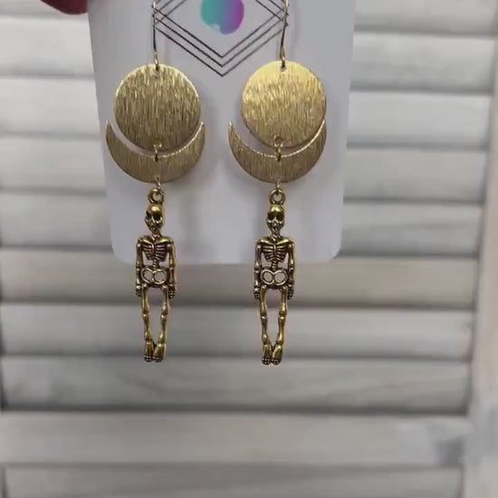 Skeleton Earrings, Goth Earrings Dangle, Crescent Moon Jewelry,  Halloween Earrings Dangle, Witchy Gifts, Unique Gifts for Teenage Girls