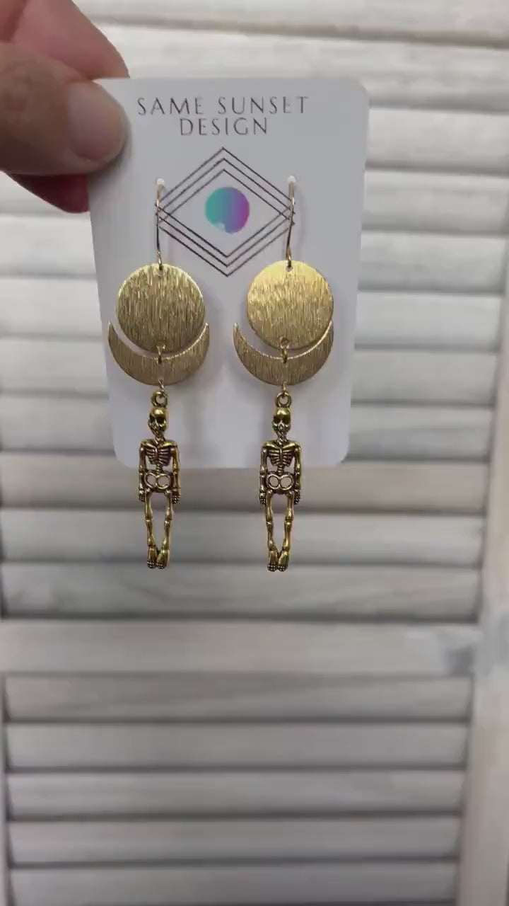 Skeleton Earrings, Goth Earrings Dangle, Crescent Moon Jewelry,  Halloween Earrings Dangle, Witchy Gifts, Unique Gifts for Teenage Girls