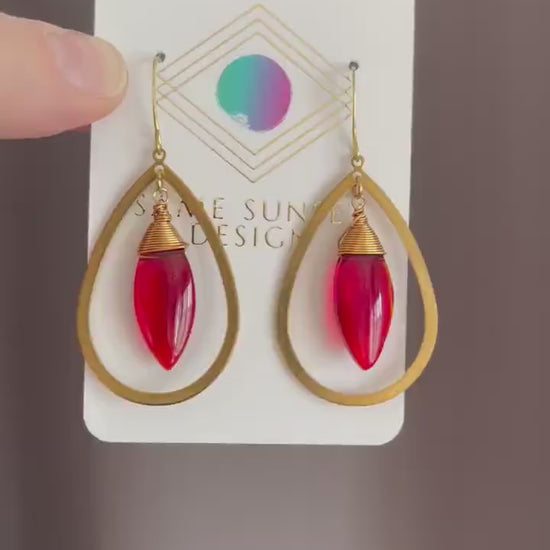 Geometric Brass Earrings, Red Earrings Statement, Witchy Earrings Dangle, Witchy Jewelry Earrings, Unique Gifts for Daughter, Trendy Jewelry