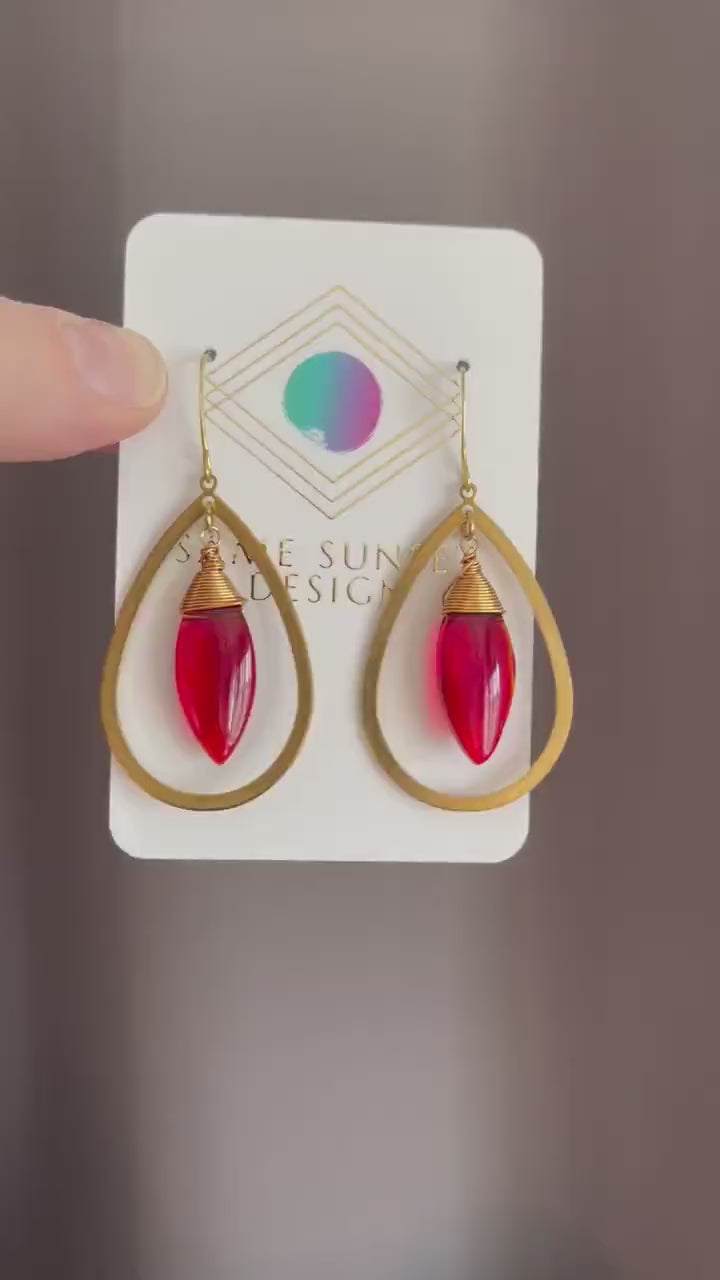 Geometric Brass Earrings, Red Earrings Statement, Witchy Earrings Dangle, Witchy Jewelry Earrings, Unique Gifts for Daughter, Trendy Jewelry