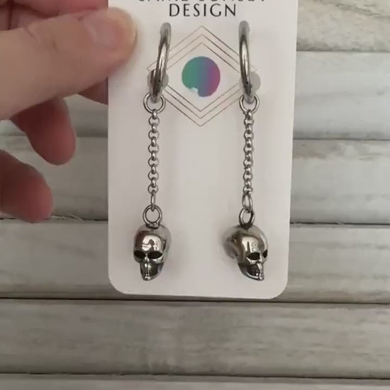 Skull Earrings, Huggie Hoop Earrings, Goth Earrings, Punk Earrings, Witchy Earrings, Best Friend Birthday Gift, Cool Valentines Gift for Her