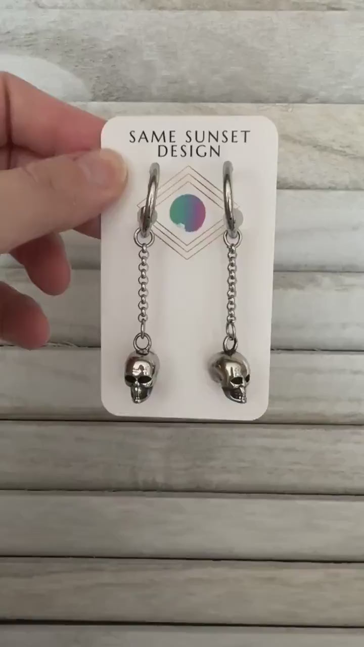 Skull Earrings, Huggie Hoop Earrings, Goth Earrings, Punk Earrings, Witchy Earrings, Best Friend Birthday Gift, Cool Valentines Gift for Her