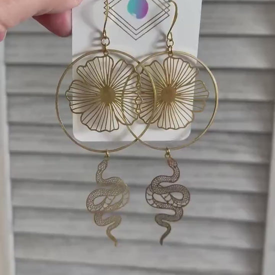 Snake Earrings Dangle, Serpent Jewelry, Flower Earrings for Wedding Day, Trendy Jewelry for Teens, Witchy Earrings, Festival Jewelry, Boho