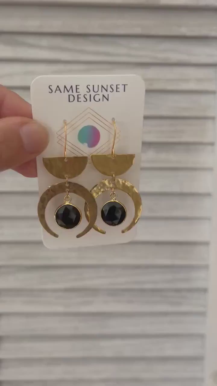Chalcedony Earrings, Crescent Moon Earrings, Western Earrings Gold, Witchy, Unique Birthday Gift for Daughter, Sweet 16 Gift for Niece