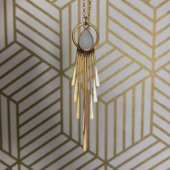 Opalite Necklace, Fringe Necklace Gold, Western Boho Jewelry, Modern Chic Jewelry, Mothers Day Gift from Daughter, Sweet 16 Gift for Niece