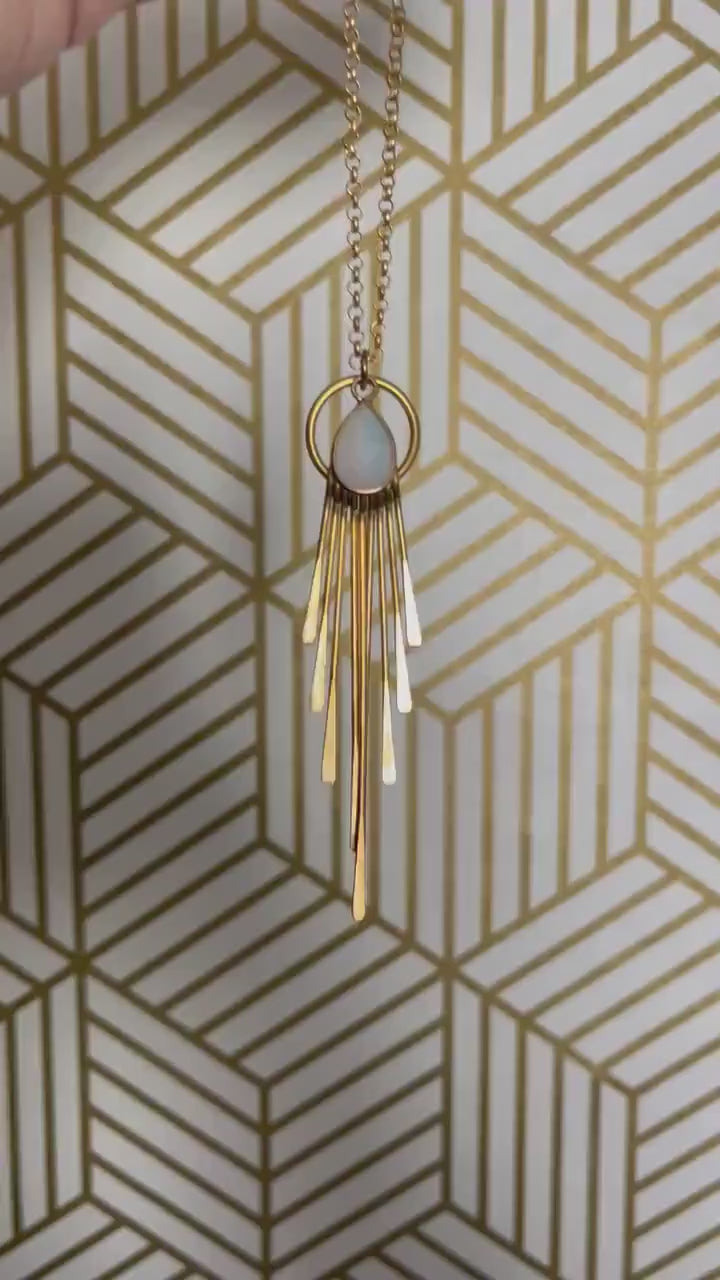 Opalite Necklace, Fringe Necklace Gold, Western Boho Jewelry, Modern Chic Jewelry, Mothers Day Gift from Daughter, Sweet 16 Gift for Niece