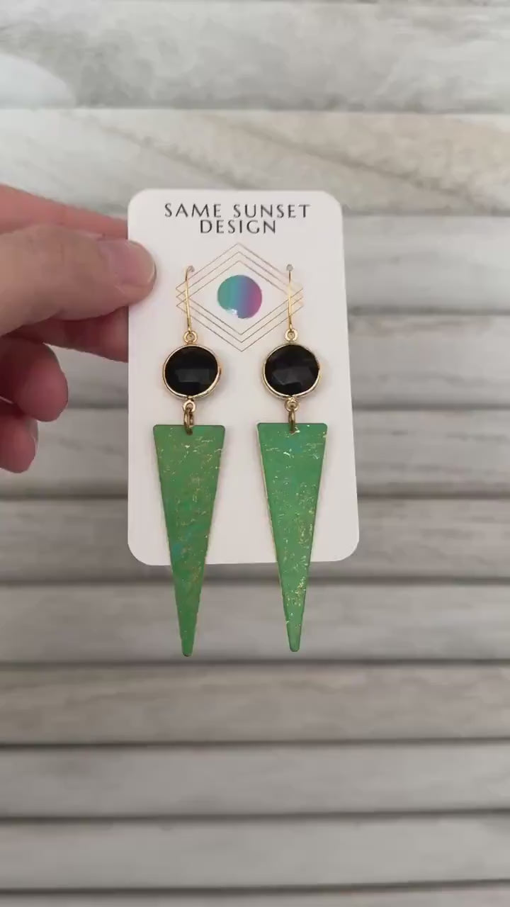 Onyx Earrings, Green Earrings, Western Earrings Dangle, Witchy Earrings, Celestial Earrings, Unique Birthday Gift for Best Friend, Boho Chic