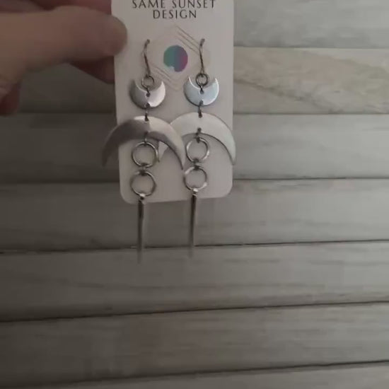 Moon Earrings, Goth Earrings, Punk Earrings, Witchy Earrings, Unique Birthday Gift Girl, Celestial Jewelry Witchy Gifts for Women, Silver