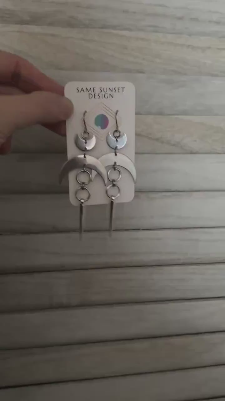 Moon Earrings, Goth Earrings, Punk Earrings, Witchy Earrings, Unique Birthday Gift Girl, Celestial Jewelry Witchy Gifts for Women, Silver