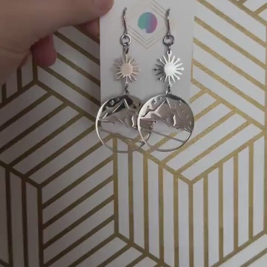 Mountain Earrings, Stainless Steel, Wedding Jewelry for Brides, Teen Girl Jewelry, Witchy Earrings, Goth Birthday Gift, Nature Lover Gift