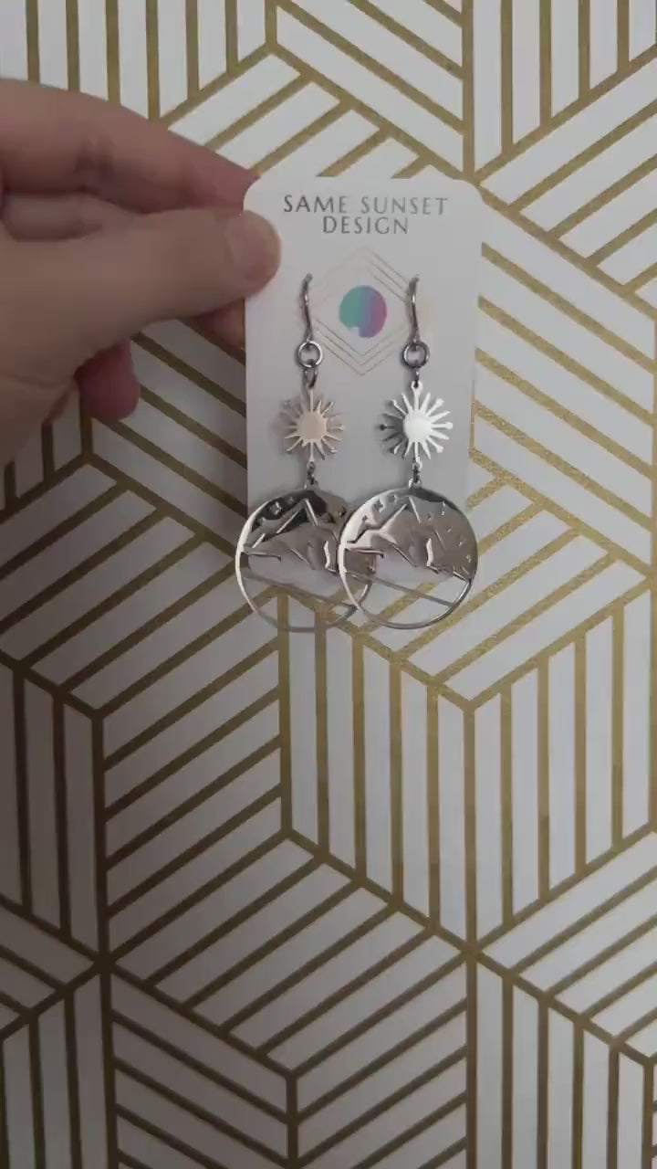 Mountain Earrings, Stainless Steel, Wedding Jewelry for Brides, Teen Girl Jewelry, Witchy Earrings, Goth Birthday Gift, Nature Lover Gift