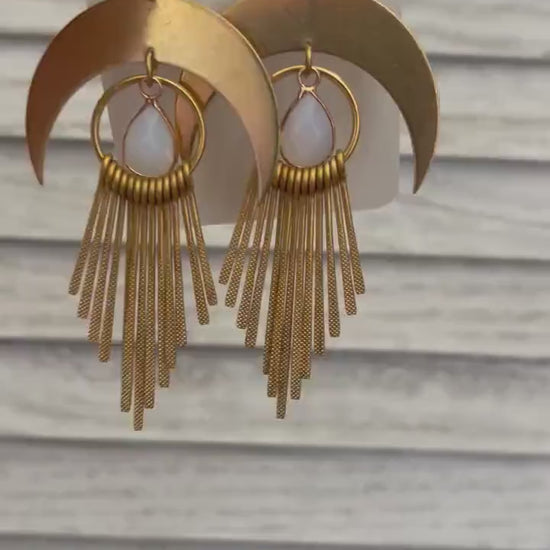Opalite Earrings, Western Earrings, Witchy Jewelry, Crescent Moon Earrings Gold, Boho Jewelry Gifts for Daughter, Sweet 16 Gift for Niece
