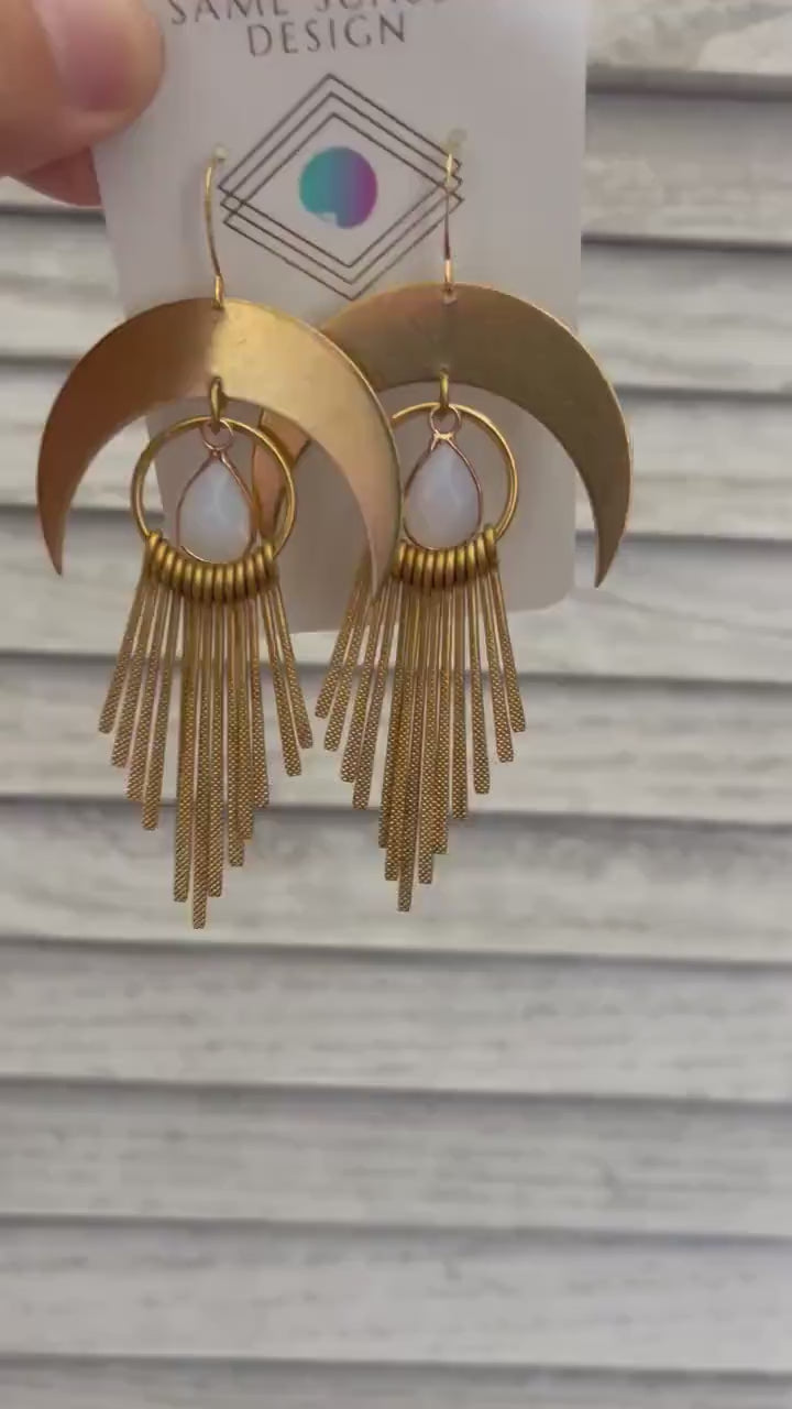 Opalite Earrings, Western Earrings, Witchy Jewelry, Crescent Moon Earrings Gold, Boho Jewelry Gifts for Daughter, Sweet 16 Gift for Niece