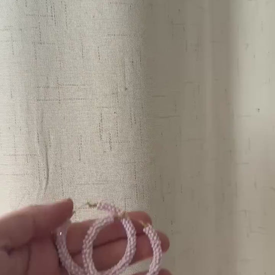 Seed Bead Hoop Earrings, Pink Hoop Earrings, Boho Earrings, Vacation Jewelry, Modern Chic Jewelry, Anniversary Gift for Girlfriend