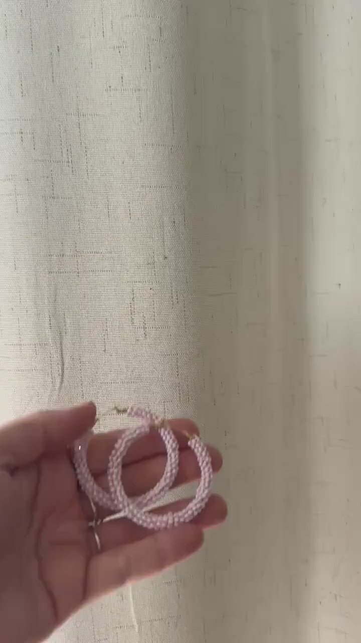Seed Bead Hoop Earrings, Pink Hoop Earrings, Boho Earrings, Vacation Jewelry, Modern Chic Jewelry, Anniversary Gift for Girlfriend