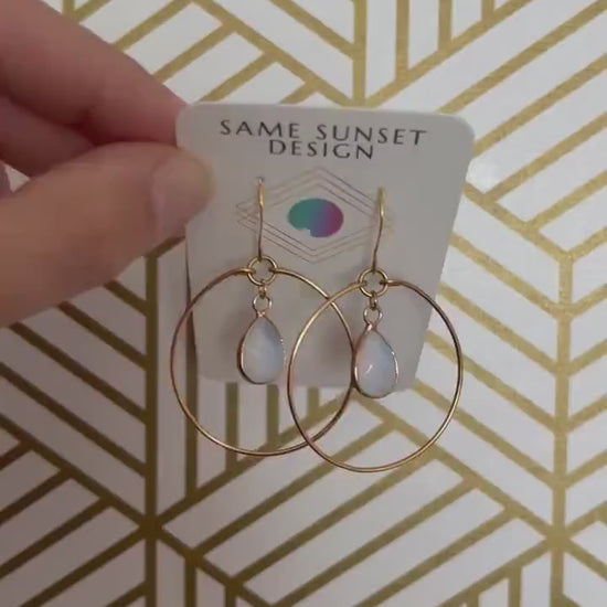 Opalite Earrings, Geometric Earrings Dangle, Hoop Earrings Gold, Western Boho Jewelry, Statement Earrings Boho, Trendy Earrings, Boho Chic