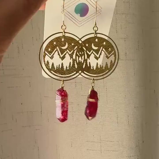 Mountain Earrings, Red Quartz Drop Earrings, Quartz Earrings, Celestial Earrings Gold, Corporate Goth, Unique Gifts for Women Birthday