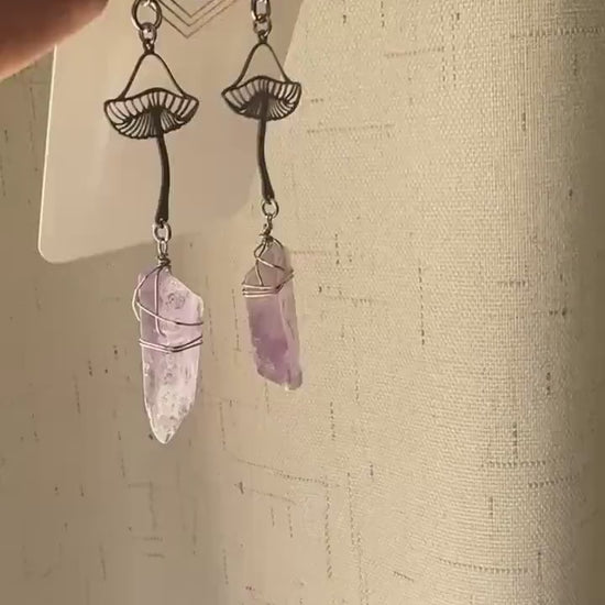 Mushroom Earrings, Amethyst Earrings, Unique Gifts for Women Birthday, Plant Gifts for Her, Earrings for Wedding Day, Birthday Gift Ideas