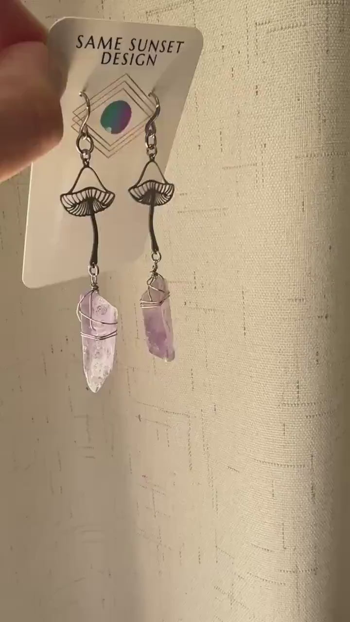 Mushroom Earrings, Amethyst Earrings, Unique Gifts for Women Birthday, Plant Gifts for Her, Earrings for Wedding Day, Birthday Gift Ideas