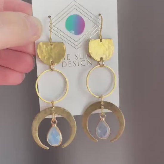 Opalite Earrings, Geometric Brass Earrings, Wanderlust Jewelry, Witchy Jewelry Earrings, Celestial Earrings Dangle, Birthday Gift for Sister