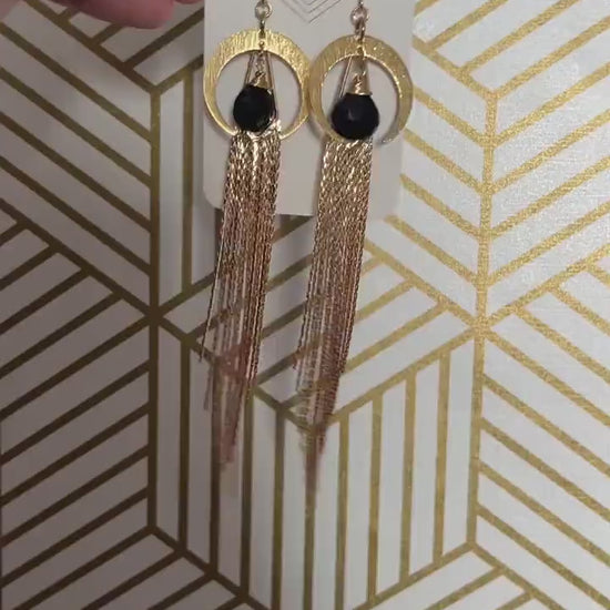 Onyx Earrings Dangle, Fringe Earrings, Witchy Earrings, Wanderlust Jewelry, Moon Jewelry, Statement Earrings Boho, Unique Gifts for Women