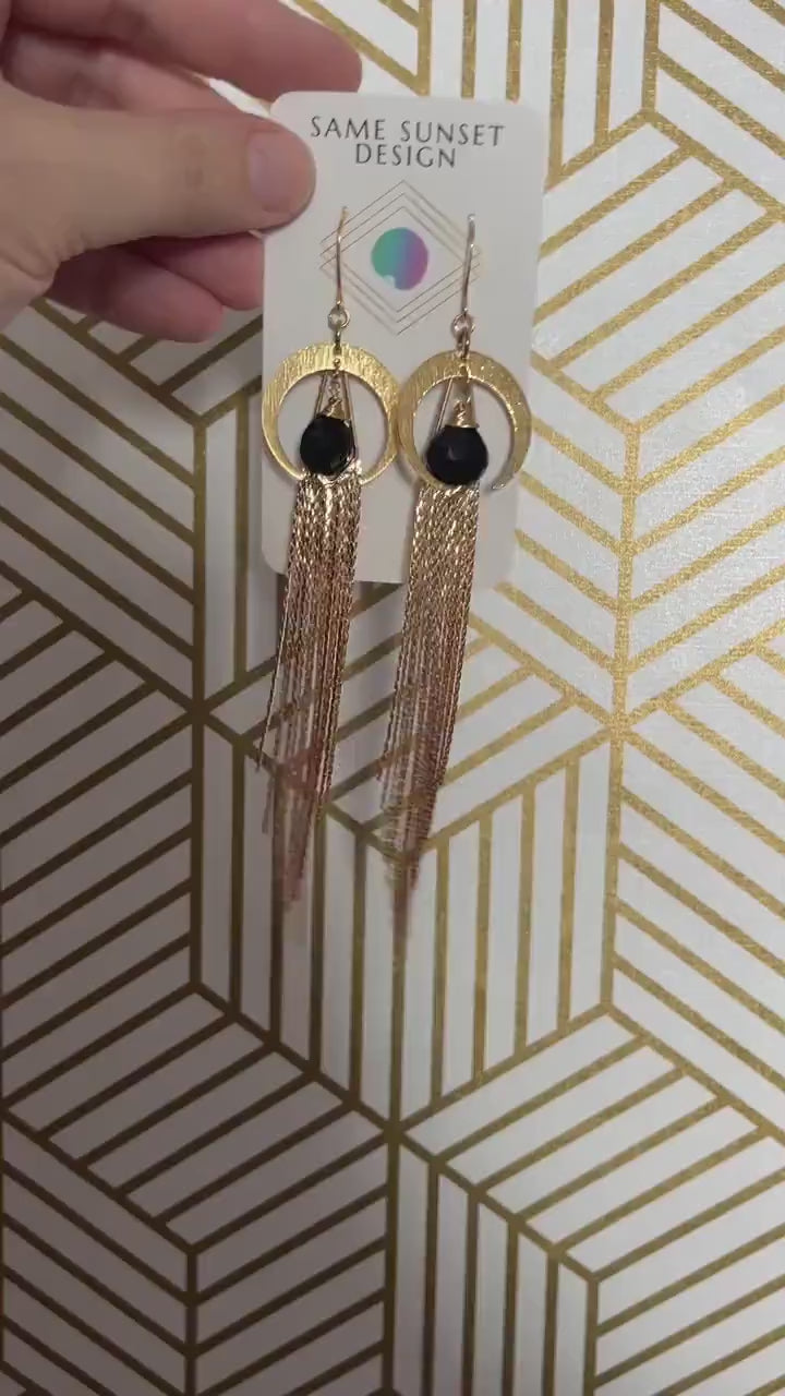 Onyx Earrings Dangle, Fringe Earrings, Witchy Earrings, Wanderlust Jewelry, Moon Jewelry, Statement Earrings Boho, Unique Gifts for Women