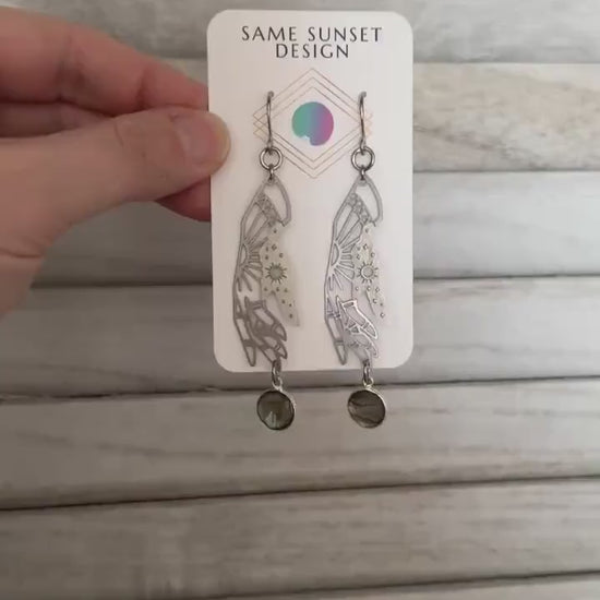 Hand Earrings, Celestial Earrings Silver, Labradorite Earrings, Wedding Jewelry for Brides, Teen Girl Jewelry, Goth Birthday Gift, Witchy