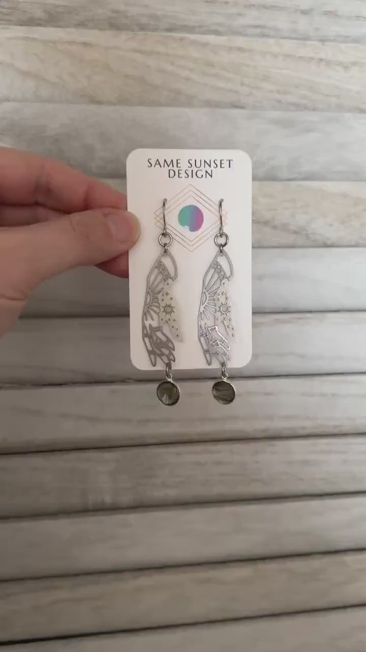 Hand Earrings, Celestial Earrings Silver, Labradorite Earrings, Wedding Jewelry for Brides, Teen Girl Jewelry, Goth Birthday Gift, Witchy