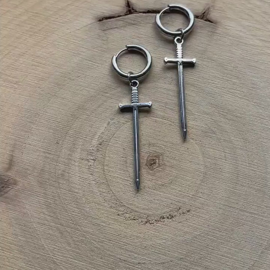 Dagger Earrings, Huggie Hoop Earrings, Goth Earrings, Punk Earrings, Witchy Earrings, Best Friend Birthday Gift, Trendy Jewelry 2024