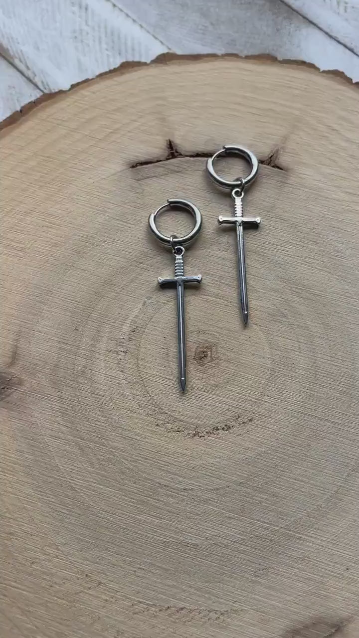 Dagger Earrings, Huggie Hoop Earrings, Goth Earrings, Punk Earrings, Witchy Earrings, Best Friend Birthday Gift, Trendy Jewelry 2024