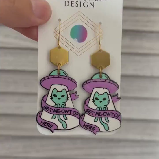UFO Earrings, Alien Earrings, Cat Earrings, Witchy Earrings, Pastel Goth, Unique Birthday Gift for Daughter, Unique Gifts for Teenage Girls