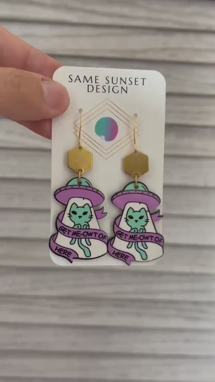 UFO Earrings, Alien Earrings, Cat Earrings, Witchy Earrings, Pastel Goth, Unique Birthday Gift for Daughter, Unique Gifts for Teenage Girls